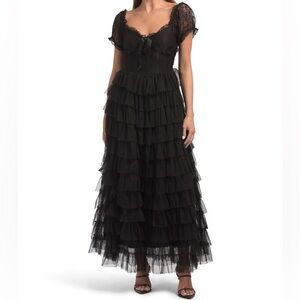 AMY JANE LONDON Sofia Tulle Maxi Dress Black NWT
